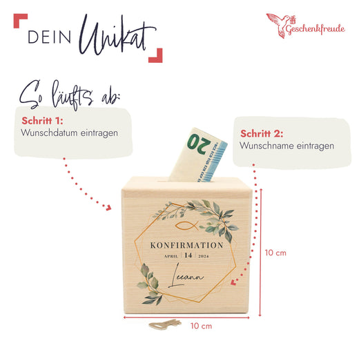 Personalisierte Spardose zur Konfirmation - Motiv Sechseck - Geschenkfreude