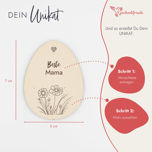 Personalisiertes Osterei zum Aufhängen - Motiv Blumen - Geschenkfreude