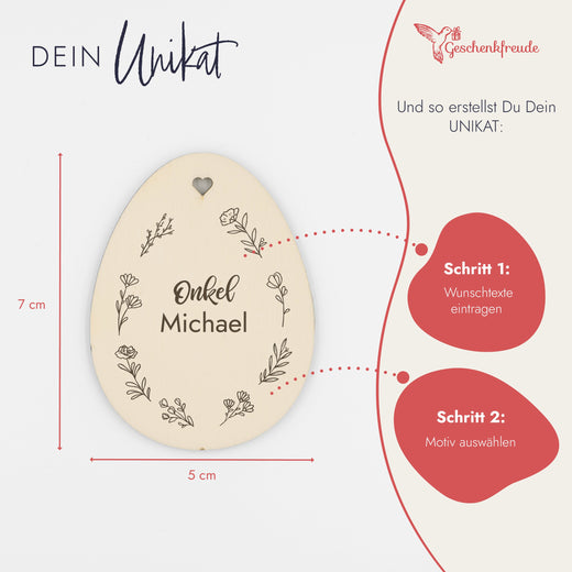 Personalisiertes Osterei zum Aufhängen - Motiv Blumenkranz - Geschenkfreude