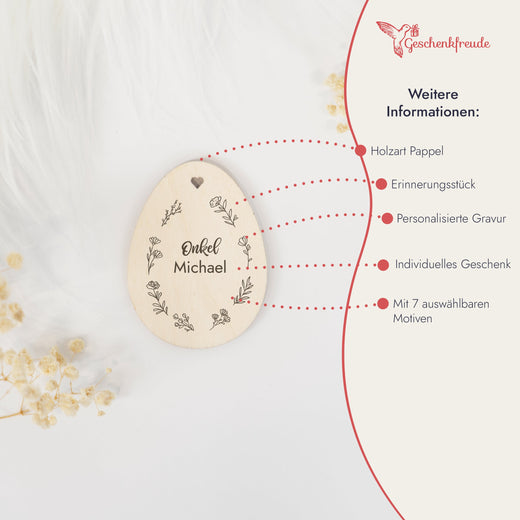 Personalisiertes Osterei zum Aufhängen - Motiv Blumenkranz - Geschenkfreude