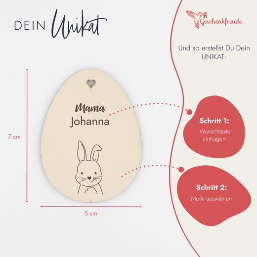 Personalisiertes Osterei zum Aufhängen - Motiv Hase - Geschenkfreude