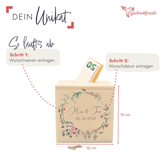 Spardose Hochzeit personalisiert - Floral1 - Geschenkfreude