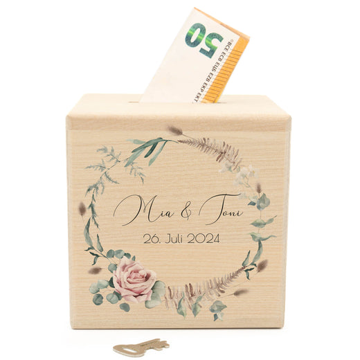 Spardose Hochzeit personalisiert - Floral1 - Geschenkfreude