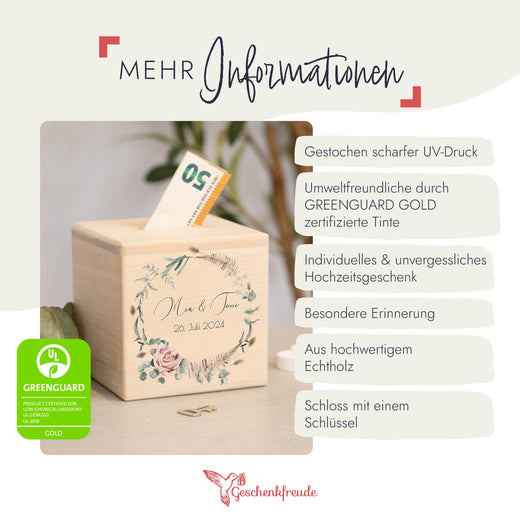 Spardose Hochzeit personalisiert - Floral1 - Geschenkfreude
