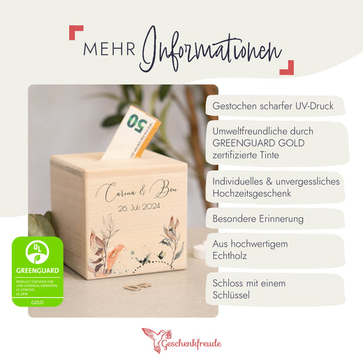 Spardose Hochzeit personalisiert - Floral3 - Geschenkfreude
