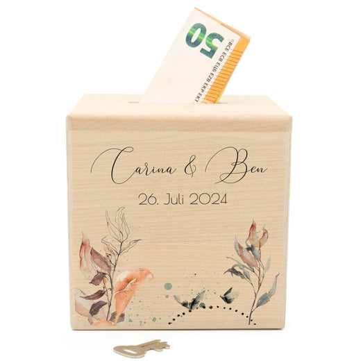 Spardose Hochzeit personalisiert - Floral3 - Geschenkfreude