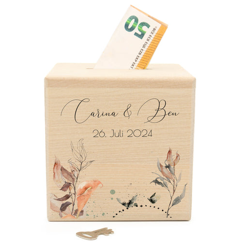 Spardose Hochzeit personalisiert - Floral3 - Geschenkfreude