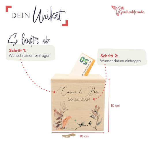 Spardose Hochzeit personalisiert - Floral3 - Geschenkfreude