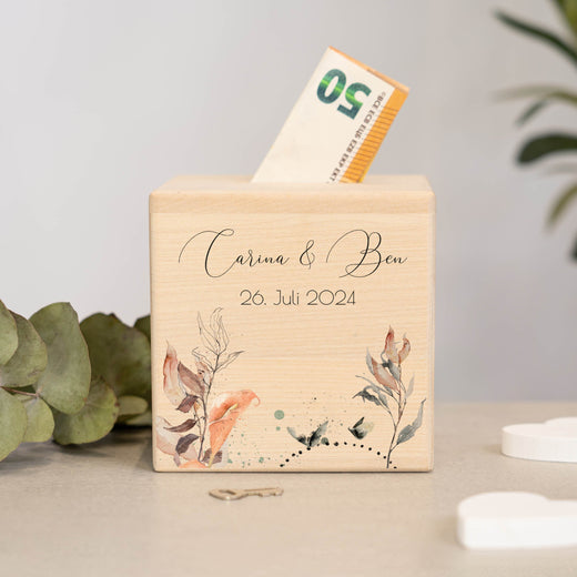 Spardose Hochzeit personalisiert - Floral3 - Geschenkfreude