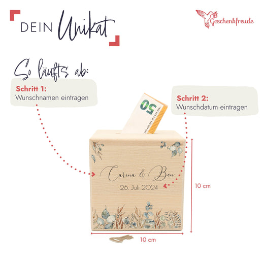 Spardose Hochzeit personalisiert - Floral4 - Geschenkfreude