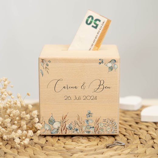 Spardose Hochzeit personalisiert - Floral4 - Geschenkfreude