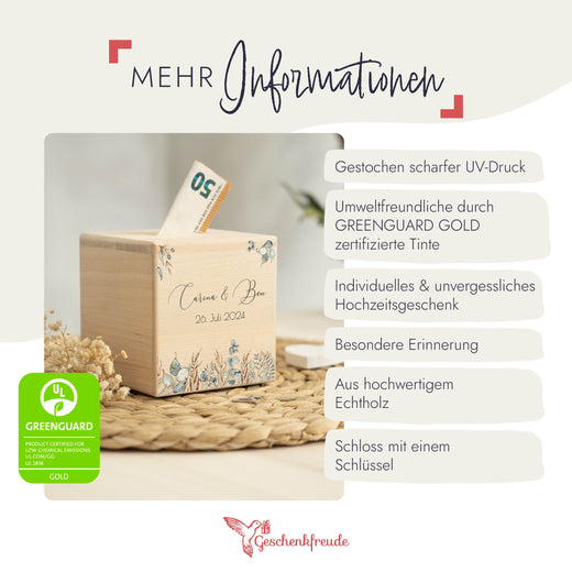 Spardose Hochzeit personalisiert - Floral4 - Geschenkfreude