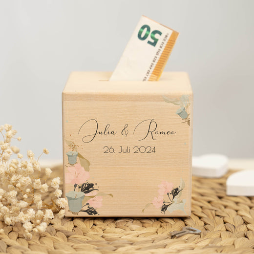 Spardose Hochzeit personalisiert - Floral5 - Geschenkfreude