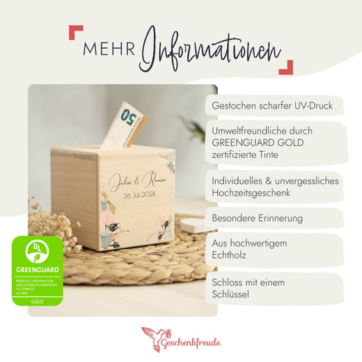 Spardose Hochzeit personalisiert - Floral5 - Geschenkfreude