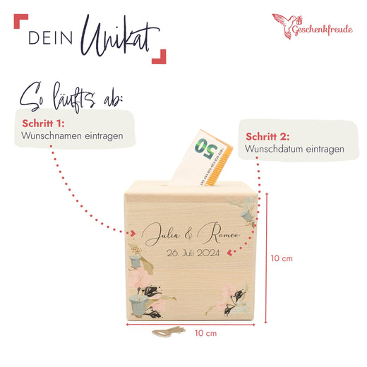 Spardose Hochzeit personalisiert - Floral5 - Geschenkfreude