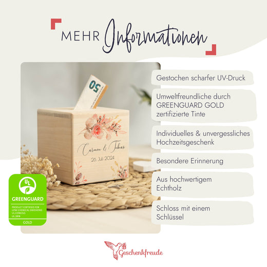 Spardose Hochzeit personalisiert - Floral6 - Geschenkfreude