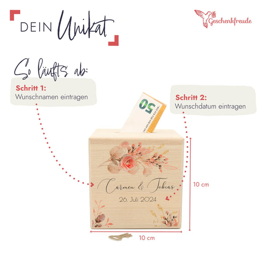 Spardose Hochzeit personalisiert - Floral6 - Geschenkfreude
