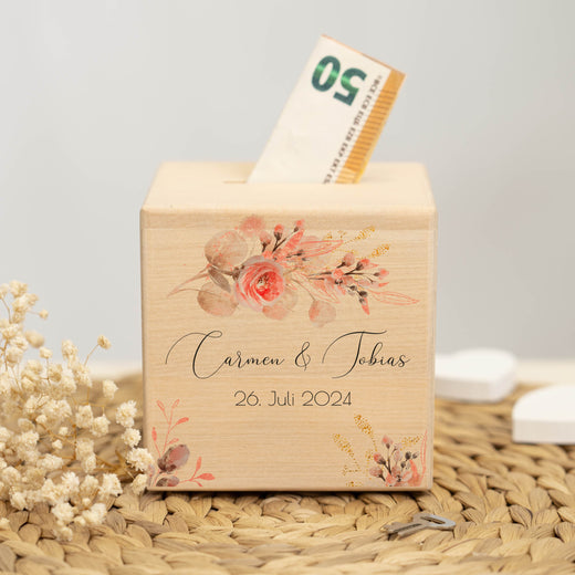 Spardose Hochzeit personalisiert - Floral6 - Geschenkfreude
