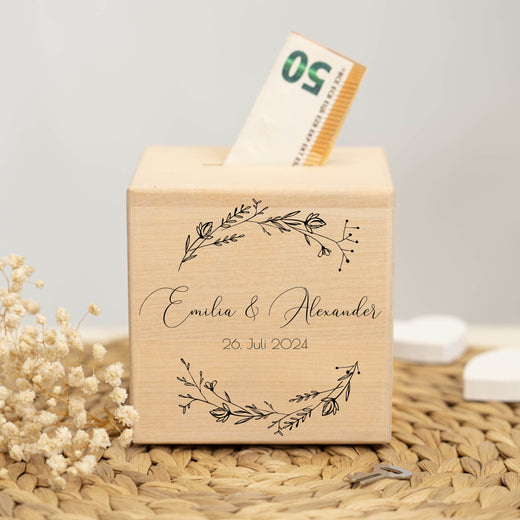 Spardose Hochzeit personalisiert - Floral7 - Geschenkfreude