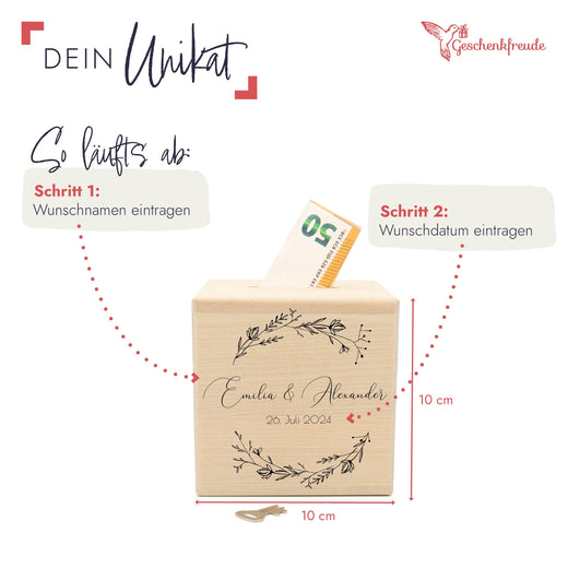 Spardose Hochzeit personalisiert - Floral7 - Geschenkfreude