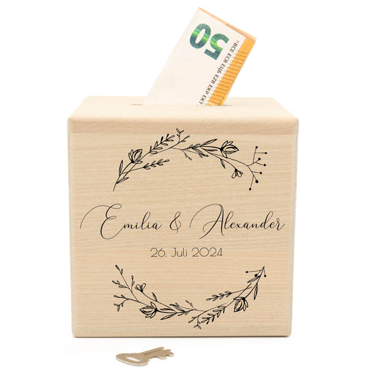 Spardose Hochzeit personalisiert - Floral7 - Geschenkfreude