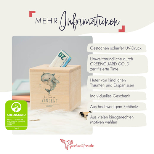 Spardose Kinder Personalisiert - Motiv Taufe Wal - Geschenkfreude