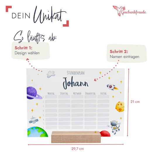 Stundenplan abwischbar personalisiert - Astronaut - Geschenkfreude