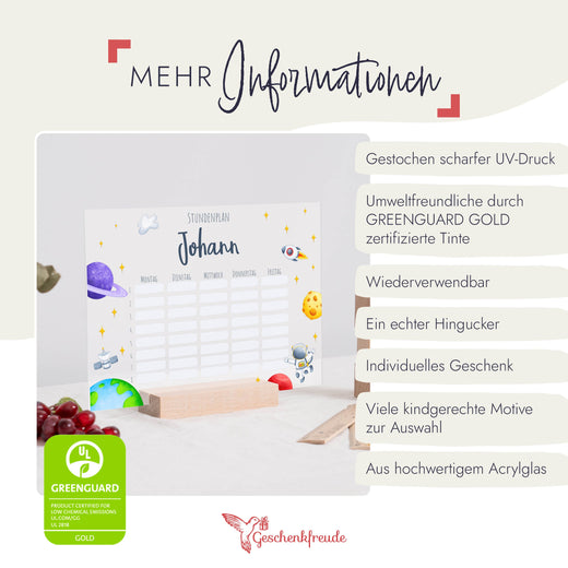 Stundenplan abwischbar personalisiert - Astronaut - Geschenkfreude