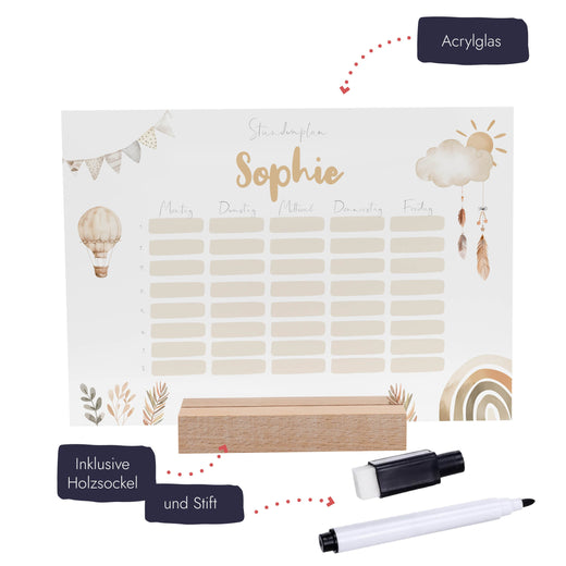 Stundenplan abwischbar personalisiert - Boho - Geschenkfreude