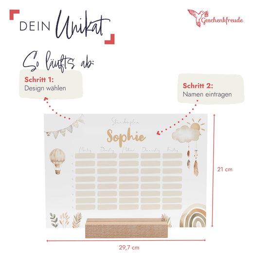 Stundenplan abwischbar personalisiert - Boho - Geschenkfreude