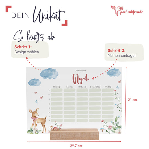 Stundenplan abwischbar personalisiert - Reh - Geschenkfreude