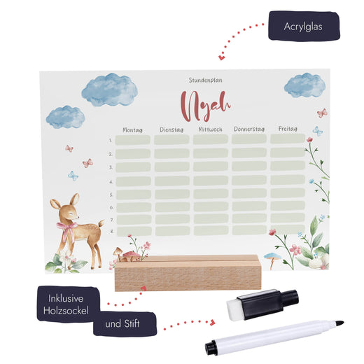 Stundenplan abwischbar personalisiert - Reh - Geschenkfreude