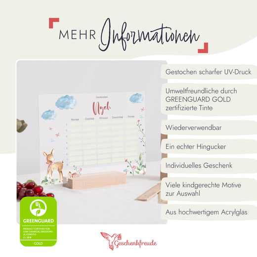 Stundenplan abwischbar personalisiert - Reh - Geschenkfreude