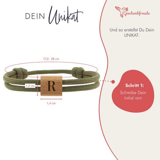 Armband mit Gravur - Paracord Armband - Olive Grün / Schwarz - Geschenkfreude