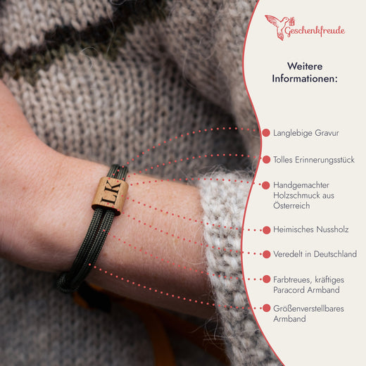 Armband mit Gravur - Paracord Armband - Olive Grün / Schwarz - Geschenkfreude