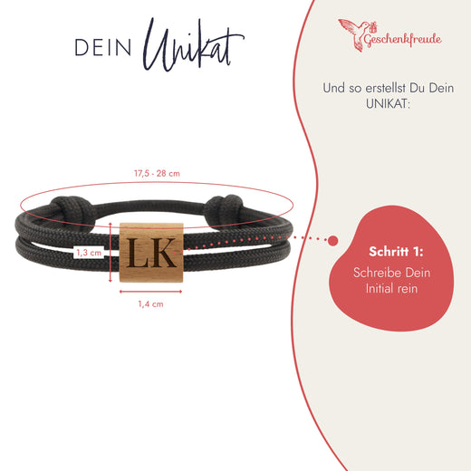 Armband mit Gravur - Paracord Armband - Schwarz / Olivegrün - Geschenkfreude