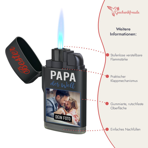 Feuerzeug mit Druck - Bester Papa der Welt Feuerzeug bedrucken lassen - Foto - Geschenkfreude