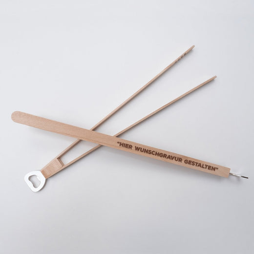 Geschenkfreude Grillzange mit Gravur aus Holz - Geschenkfreude