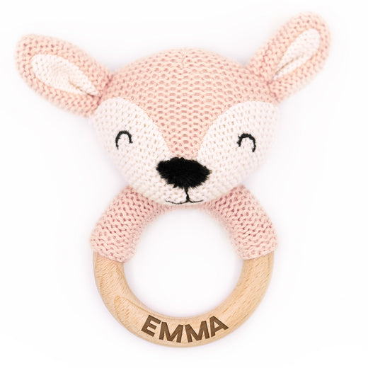 Greifling Baby - Personalisierter Beißring mit Namen in Rosa - Geschenkfreude