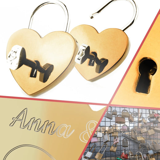 Goldenes Herzschloss mit Gravur - Geschenkfreude