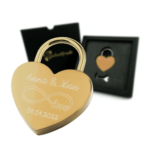 Goldenes Herzschloss mit Gravur - Geschenkfreude