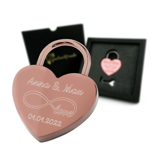 Liebesschloss Herz mit Gravur in Rosé - Geschenkfreude