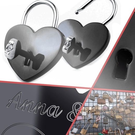 Schwarzes Herzschloss mit Gravur - Geschenkfreude