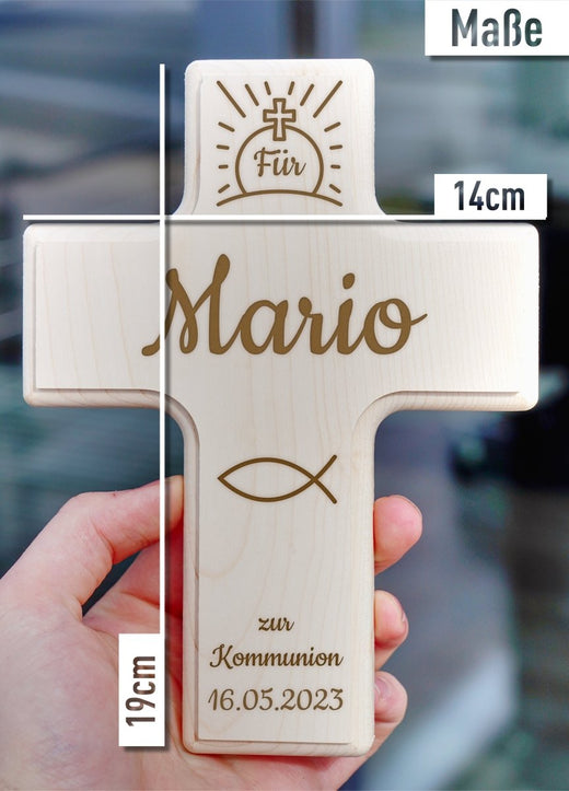 Holzkreuz zur Kommunion - Individuelle Gravur - Geschenkfreude