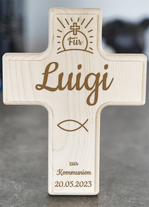 Holzkreuz zur Kommunion - Individuelle Gravur - Geschenkfreude