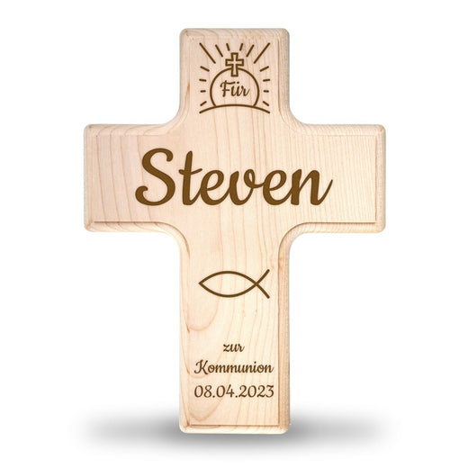 Holzkreuz zur Kommunion - Individuelle Gravur - Geschenkfreude