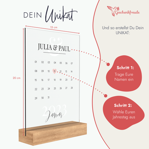 Jahrestag Kalendar auf Acrylglas Bedruckt - Geschenkfreude