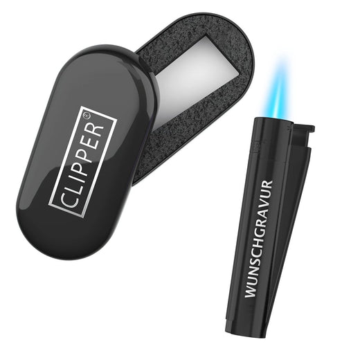 Jet Clipper Feuerzeug mit Gravur | Matt Schwarz - Clipper