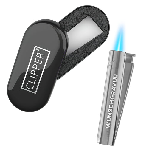 Jet Clipper Feuerzeug mit Gravur | Silber - Clipper