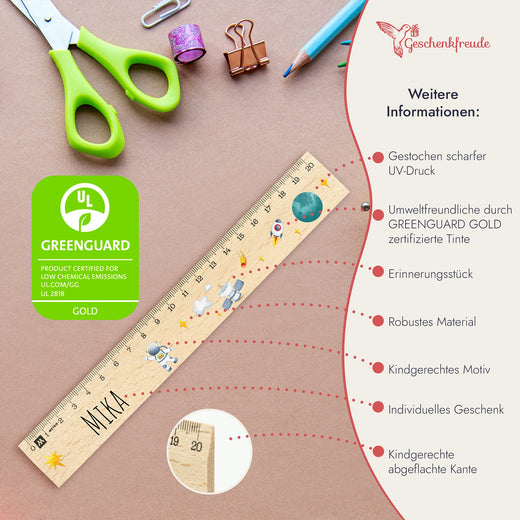 Lineal Personalisiert mit Namen und Astronauten Motiv - 20 cm - Geschenkfreude
